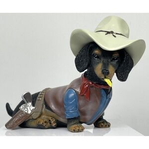 Hamilton Collection Spurs N Fur Dachshund Figurine Cowboy Wiener Dog Doxie